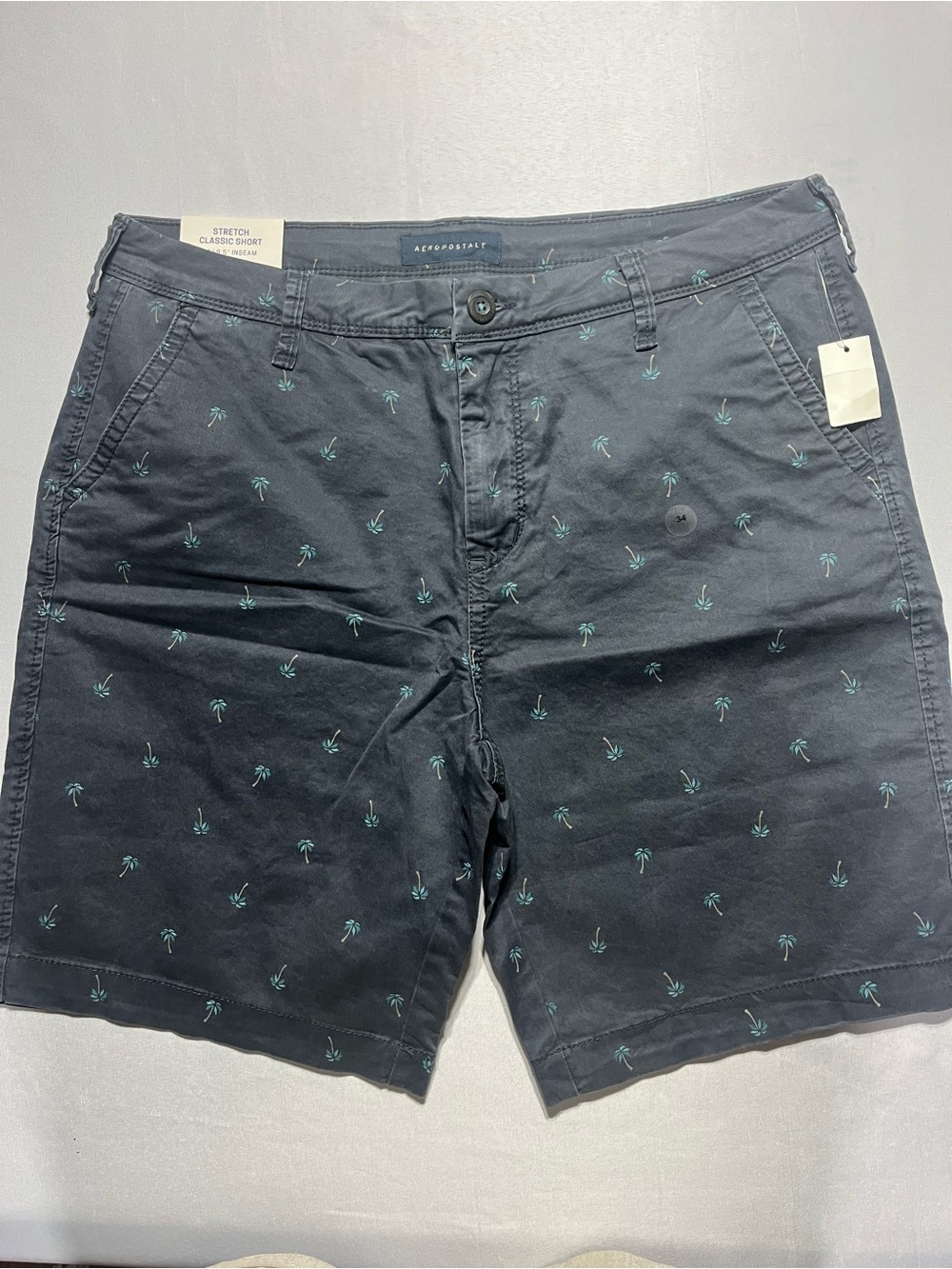 Aeropostale Men's 34 Waist Navy Flat Front Shorts with Teal Palm Embroidery
